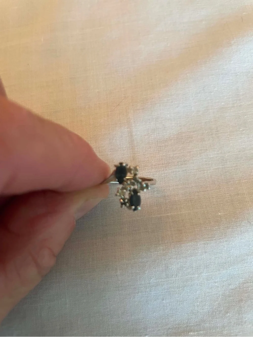 Sterling Silver Floral Ring with Blue Marquise Stones